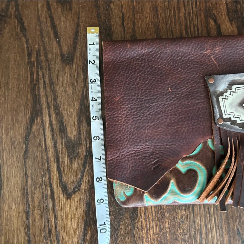 Unbranded Turquoise and Brown Embossed‎ Leather Clutch